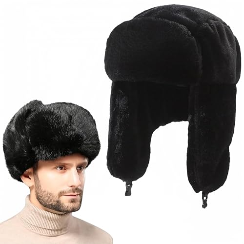 SDXCJY Trappermütze Winter Bombermützen Russische Mütze Wintermütze Warme Hüte mit Ohr Winddicht Kunstpelz Hut Fliegerpilotenkappe Schwarz für Skaten, Outdoor oder den täglichen Gebrauch, Schwarz , L SDXCJY Trappermütze Winter Bombermützen Russische Mütze Wintermütze Warme Hüte mit Ohr Winddicht Kunstpelz Hut Fliegerpilotenkappe Schwarz für Skaten, Outdoor oder den täglichen Gebrauch, Schwarz , L von SDXCJY