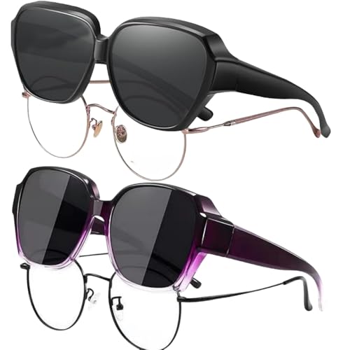 SDXCJY polarisierte Sonnenbrille passt über Gläser für Männer Frauen, Gesichtsschatten polarisierte Sonnenbrille Quadratische UV400 Schutz (2pcs) von SDXCJY