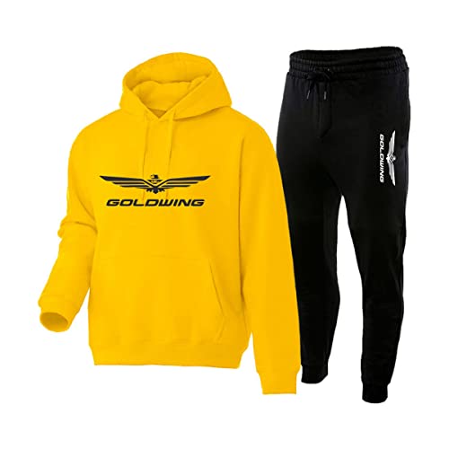 Unisex Kapuzen-Sweatshirt mit Taschen + Sweatpants Goldw.ing Outdoor Casual Solid Colour Sports Set (yellow,XXL) von SDYBZSTU