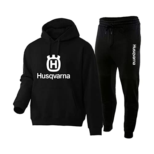 Unisex Kapuzen-Sweatshirt mit Taschen + Sweatpants Hus.q_varna Outdoor Casual Solid Colour Sports Set (black,XL) von SDYBZSTU