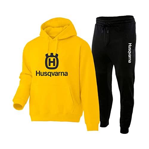 Unisex Kapuzen-Sweatshirt mit Taschen + Sweatpants Hus.q_varna Outdoor Casual Solid Colour Sports Set (yellow,XXL) von SDYBZSTU