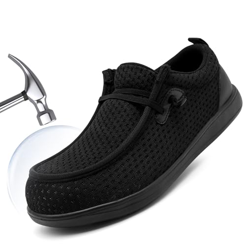 SDYJQS Stahlkappenschuhe für Herren, Arbeitsschuhe zum Hineinschlüpfen, Sicherheitsschuhe, breite Zehen, Walking-Loafer, pannensicher, Konstruktion, Sneaker, leicht, bequem, Schwarz, 43 EU SDYJQS Stahlkappenschuhe für Herren, Arbeitsschuhe zum Hineinschlüpfen, Sicherheitsschuhe, breite Zehen, Walking-Loafer, pannensicher, Konstruktion, Sneaker, leicht, bequem, Schwarz, 43 EU von SDYJQS