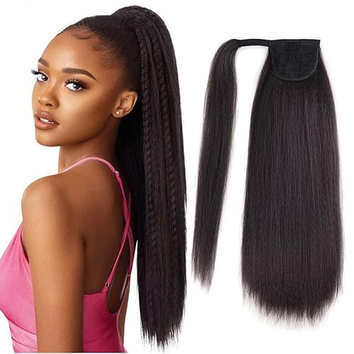 22 Zoll Afro Yaki Gerade Pferdeschwanz Wrap Around - Lange Kinky Gerade Haarverlängerungen für Frauen Mädchen - Schwarze Haarteile von SDZNYQT