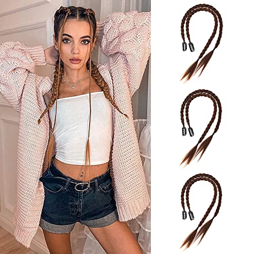 6Pcs Braid Hair Extensions Baby Braids Front Side Bang Curtain Straight Ponytail Clip in Hair Extensions for Women Girls Kids Daily Use von SDZNYQT