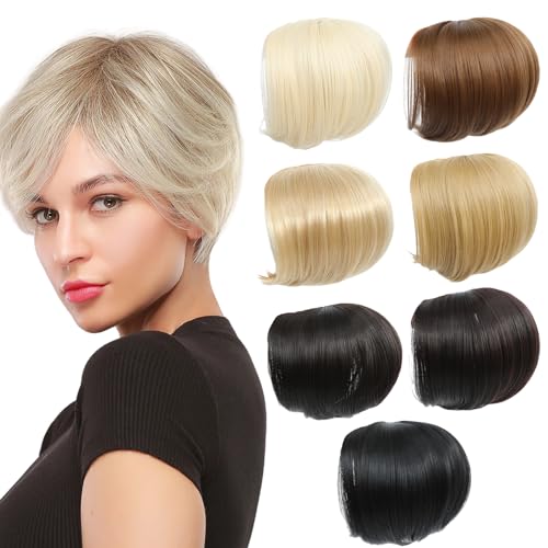 Glatte Haartopper Haarteile mit Fransen für dünner werdendes Haar Frauen Clip in Haarteile Frauen Topper Haarteil Toupet für Haarausfall (8 INCH, Brown Black) von SDZNYQT