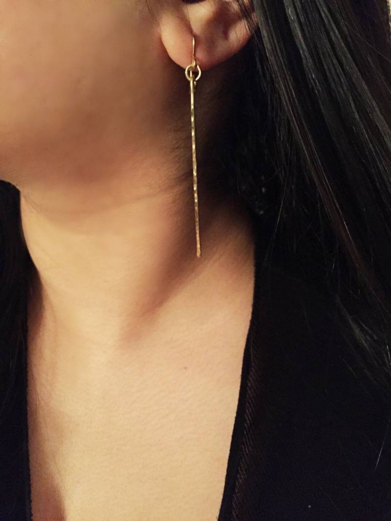 Dünne Gold Bar Ohrringe/Fringe Lange Fransen Matchstick Xl von SDZign