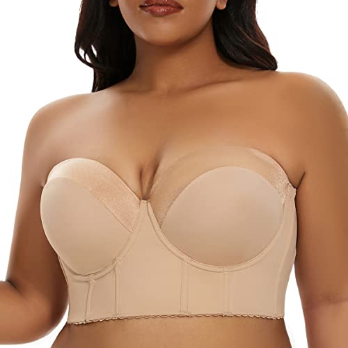 SEA BBOT Damen Longline trägerloser BH volle Abdeckung Korsett BH Verstecken Rücken Fett, Dunkles Beige, 100B von SEA BBOT