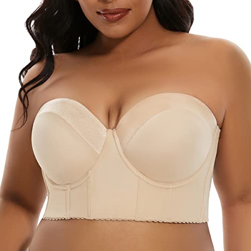 SEA BBOT Damen Longline trägerloser BH volle Abdeckung Korsett Büstenhalter Verstecken Rücken Fett, Hellbeige, 75C SEA BBOT Damen Longline trägerloser BH volle Abdeckung Korsett Büstenhalter Verstecken Rücken Fett, Hellbeige, 75C von SEA BBOT