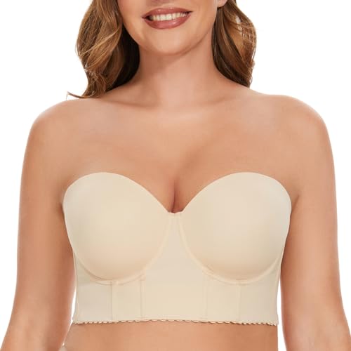 SEA BBOT Langer, trägerloser Damen-BH, Vollfigur-Korsett-BH, versteckter Rücken, Fett, Beige2, 90F von SEA BBOT