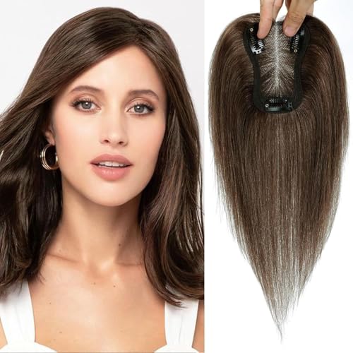 Echthaar Hair Topper für Frauen Krone Toppers Kurze Perücken Haarteile für Dünnes Haar 100% Echtes Menschliches Haar Clip in Topper Haar Toppers für Frauen Echthaar Topper Leichtes(4#) von SEA SINGING