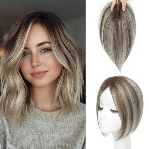Haar Topper für Frauen, Premium Haar Stück 100% Remy-Menschliches Haar ohne Pony, 120% Dichte Schweizer Basis Clip-In Topper 7x10CM Haarverlängerungen 10 Zoll (4T6/613#) von SEA SINGING