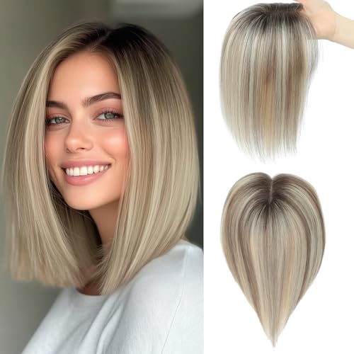 Haar Topper für Frauen aus Echthumanhaar, Remy-Menschliches Haar mit Dünnheits-Upgrade, Mittelscheitel Clip-In Topper Haar Stück für Frauen für täglichen Gebrauch (2T613#) von SEA SINGING