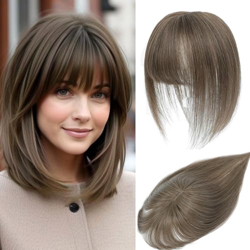Haar Toppers für Frauen aus echtem Menschenhaar mit Pony, handgenäht 360°3D-Abdeckung, natürlich für dünner werdendes Haar Haarstücke für Frauen Topper (Medium Auburn Brown) von SEA SINGING
