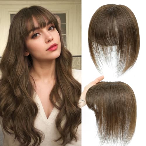 Haar Toppers für Frauen aus echtem Menschenhaar mit Pony, handgenäht 360°3D-Abdeckung, natürlich für dünner werdendes Haar Haarstücke für Frauen Topper (Medium Brown) von SEA SINGING