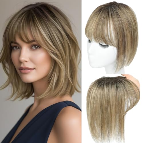Haar Toppers für Frauen aus echtem Menschenhaar mit Pony, handgenäht 360°3D-Abdeckung, natürlich für dünner werdendes Haar Haarstücke für Frauen Topper (Medium Brown Mix Blonde with Dark Brown Root) Haar Toppers für Frauen aus echtem Menschenhaar mit Pony, handgenäht 360°3D-Abdeckung, natürlich für dünner werdendes Haar Haarstücke für Frauen Topper (Medium Brown Mix Blonde with Dark Brown Root) von SEA SINGING