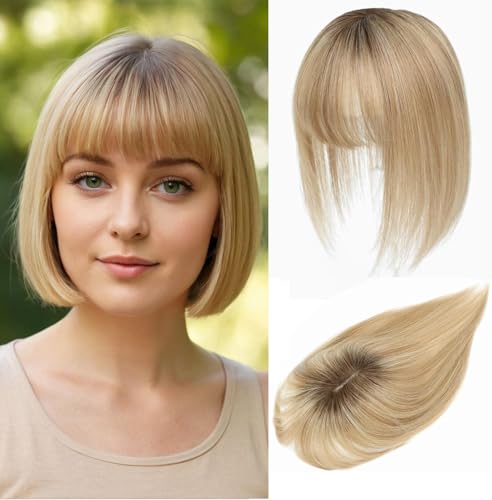 Haar Toppers für Frauen aus echtem Menschenhaar mit Pony, handgenäht 360°3D-Abdeckung, natürlich für dünner werdendes Haar Haarstücke für Frauen Topper (Medium Brown to Creamy Iced Blone) von SEA SINGING