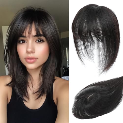Haar Toppers für Frauen aus echtem Menschenhaar mit Pony, handgenäht 360°3D-Abdeckung, natürlich für dünner werdendes Haar Haarstücke für Frauen Topper (Natural Black) von SEA SINGING