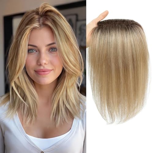 SEA SINGING 4T1016 Echthaar-Aufsatz für Damen, Echthaar, 120 % Dichte, rund, Schweizer Basis-Clip in Pony von SEA SINGING