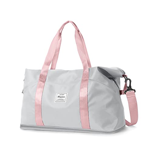 Reisetasche Damen Sporttasche 40x20x25 Ryanair Handgepäck Tasche Weekender Bag Schwimmtasche Wasserdicht Travel Bag Duffle Bag Fitnesstasche Trainingstasche Frauen für Reise Gym,Grau Rosa von SEAFEW