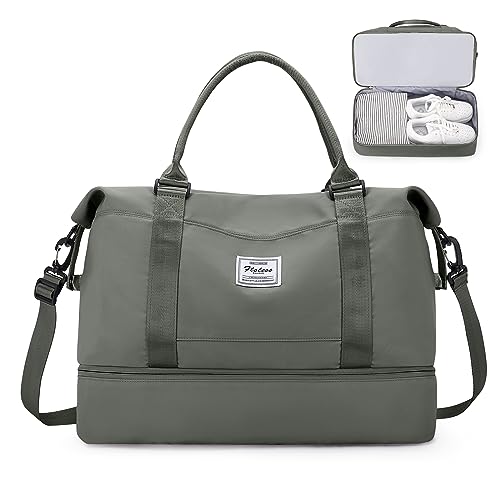 Groß Reisetasche Damen Handgepäck Tasche Sporttasche Weekender Bag Schwimmtasche Wasserdicht Travel Bag Duffle Bag Fitnesstasche Trainingstasche Krankenhaustasche mit Schuhfach,N2-Grün von SEAFEW