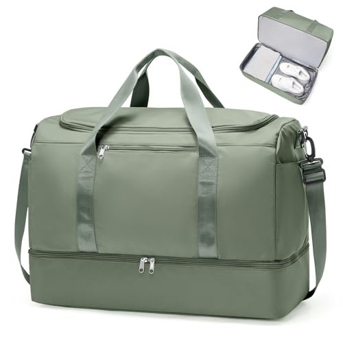 Groß Reisetasche Damen Handgepäck Tasche Sporttasche Weekender Bag Schwimmtasche Wasserdicht Travel Bag Duffle Bag Fitnesstasche Trainingstasche Krankenhaustasche mit Schuhfach,S2-Grün von SEAFEW