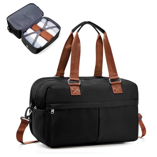 Reisetasche Damen 40x30x20 Ryanair Handgepäck Tasche Sporttasche Weekender Bag Schwimmtasche Wasserdicht Travel Duffle Bag Fitnesstasche Trainingstasche Krankenhaustasche Erweiterbar,C5-Schwarzbraun von SEAFEW