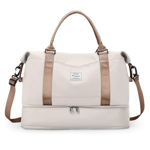 Reisetasche Damen 40x30x20 Ryanair Handgepäck Tasche Sporttasche Weekender Bag Schwimmtasche Wasserdicht Travel Duffle Bag Fitnesstasche Trainingstasche Krankenhaustasche mit Schuhfach,M10-Beigebraun von SEAFEW