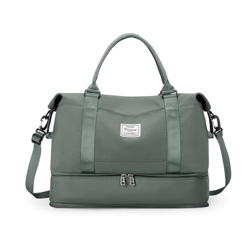 Reisetasche Damen 40x30x20 Ryanair Handgepäck Tasche Sporttasche Weekender Bag Schwimmtasche Wasserdicht Travel Duffle Bag Fitnesstasche Trainingstasche Krankenhaustasche mit Schuhfach,M2-Armeegrün von SEAFEW