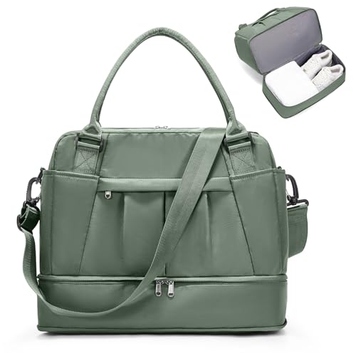 Reisetasche Damen 40x20x25 Ryanair Handgepäck Tasche Sporttasche Weekender Bag Schwimmtasche Wasserdicht Travel Duffle Bag Fitnesstasche Trainingstasche Krankenhaustasche mit Schuhfach,W3-Grün von SEAFEW