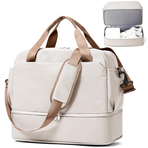 Reisetasche Damen 40x30x20 Ryanair Handgepäck Tasche Sporttasche Weekender Bag Schwimmtasche Wasserdicht Travel Duffle Bag Fitnesstasche Trainingstasche Krankenhaustasche mit Schuhfach,A1-Beige braun von SEAFEW