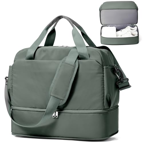 Reisetasche Damen 40x30x20 Ryanair Handgepäck Tasche Sporttasche Weekender Bag Schwimmtasche Wasserdicht Travel Duffle Bag Fitnesstasche Trainingstasche Krankenhaustasche mit Schuhfach,A3-Grün von SEAFEW
