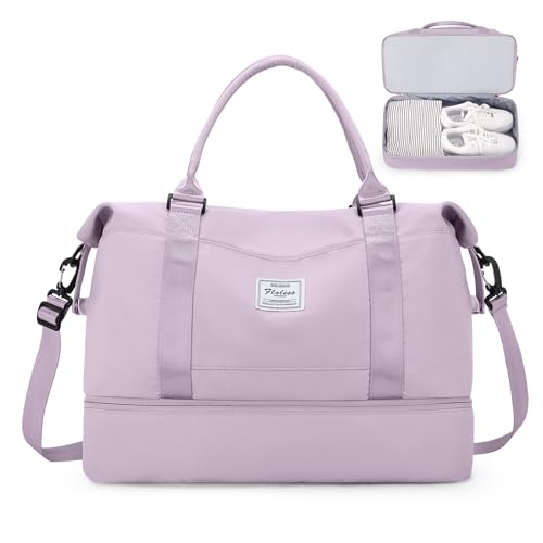 Reisetasche Damen 45x36x20 Easyjet Handgepäck Tasche Sporttasche Weekender Bag Schwimmtasche Wasserdicht Travel Bag Duffle Bag Fitnesstasche Trainingstasche Krankenhaustasche mit Schuhfach,L7-Violett von SEAFEW