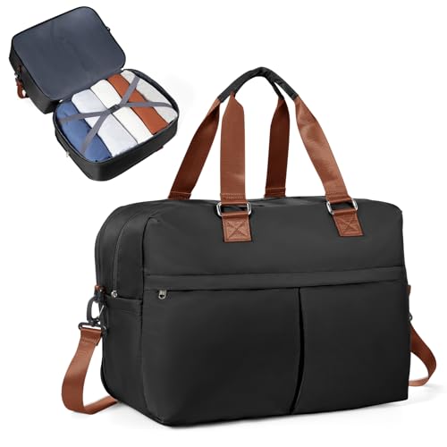Reisetasche Damen 45x36x20 Easyjet Handgepäck Tasche Sporttasche Weekender Bag Schwimmtasche Wasserdicht Travel Duffle Bag Fitnesstasche Trainingstasche Krankenhaustasche Erweiterbar,D5-Schwarzbraun von SEAFEW