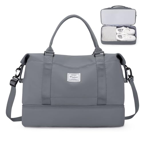 Reisetasche Damen 45x36x20 Easyjet Handgepäck Tasche Sporttasche Weekender Bag Schwimmtasche Wasserdicht Travel Duffle Bag Fitnesstasche Trainingstasche Krankenhaustasche mit Schuhfach,L8-Schiefergrau von SEAFEW