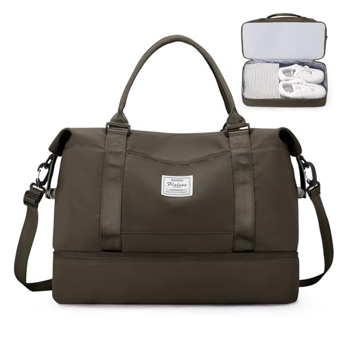 Reisetasche Damen 45x36x20 Easyjet Handgepäck Tasche Sporttasche Weekender Bag Schwimmtasche Wasserdicht Travel Duffle Bag Fitnesstasche Trainingstasche Krankenhaustasche mit Schuhfach,L9-Dunkel Curry von SEAFEW