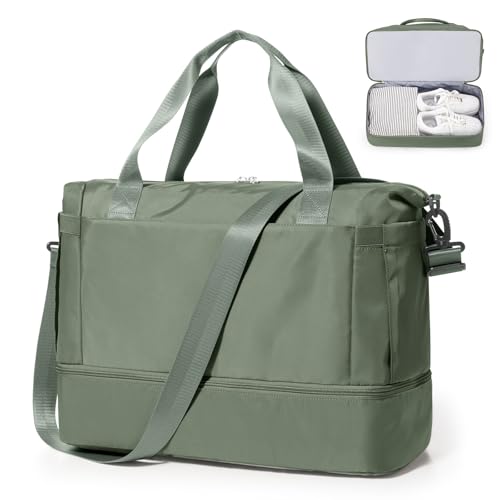 Reisetasche Damen 45x36x20 Easyjet Handgepäck Tasche Sporttasche Weekender Bag Schwimmtasche Wasserdicht Travel Duffle Bag Fitnesstasche Trainingstasche Krankenhaustasche mit Schuhfach,T2-Grün von SEAFEW