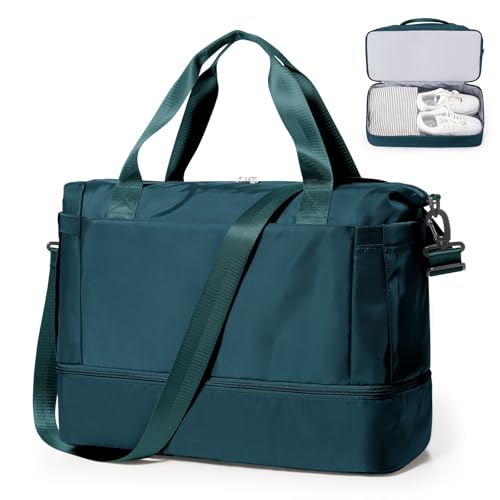 Reisetasche Damen 45x36x20 Easyjet Handgepäck Tasche Sporttasche Weekender Bag Schwimmtasche Wasserdicht Travel Duffle Bag Fitnesstasche Trainingstasche Krankenhaustasche mit Schuhfach,T3-Pfauenblau von SEAFEW