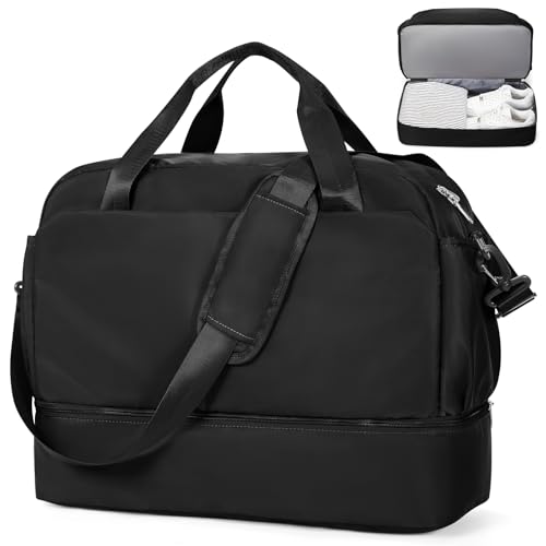 Reisetasche Damen 45x36x20 Easyjet Handgepäck Tasche Sporttasche Weekender Bag Schwimmtasche Wasserdicht Travel Duffle Bag Fitnesstasche Trainingstasche Krankenhaustasche mit Schuhfach,B2-Schwarz von SEAFEW