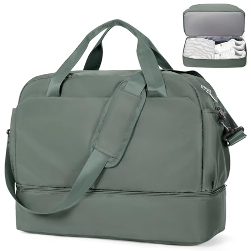 Reisetasche Damen 45x36x20 Easyjet Handgepäck Tasche Sporttasche Weekender Bag Schwimmtasche Wasserdicht Travel Duffle Bag Fitnesstasche Trainingstasche Krankenhaustasche mit Schuhfach,B3-Grün von SEAFEW