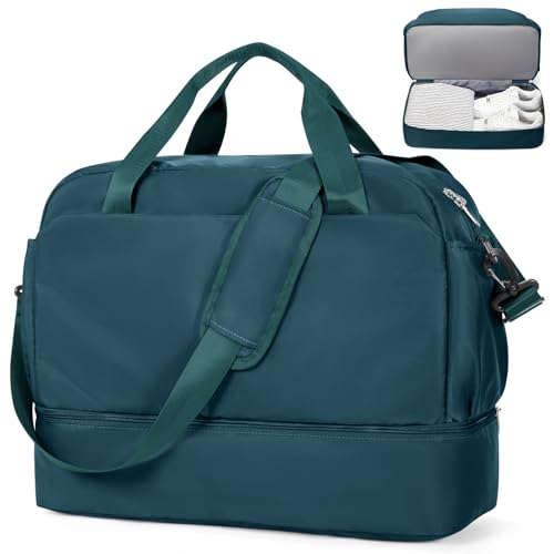 Reisetasche Damen 45x36x20 Easyjet Handgepäck Tasche Sporttasche Weekender Bag Schwimmtasche Wasserdicht Travel Duffle Bag Fitnesstasche Trainingstasche Krankenhaustasche mit Schuhfach,B4-Pfauenblau von SEAFEW