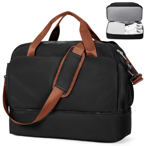 Reisetasche Damen 45x36x20 Easyjet Handgepäck Tasche Sporttasche Weekender Bag Schwimmtasche Wasserdicht Travel Duffle Bag Fitnesstasche Trainingstasche Krankenhaustasche mit Schuhfach,B5-Schwarzbraun von SEAFEW