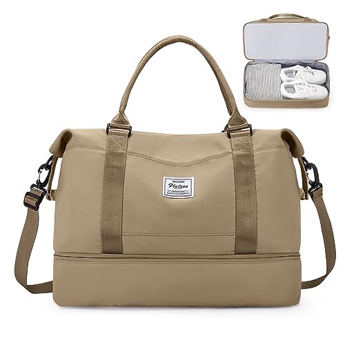 Reisetasche Damen Handgepäck Tasche Sporttasche Weekender Bag Schwimmtasche Wasserdicht Travel Bag Duffle Bag Fitnesstasche Trainingstasche Krankenhaustasche mit Schuhfach,A12-Khaki von SEAFEW