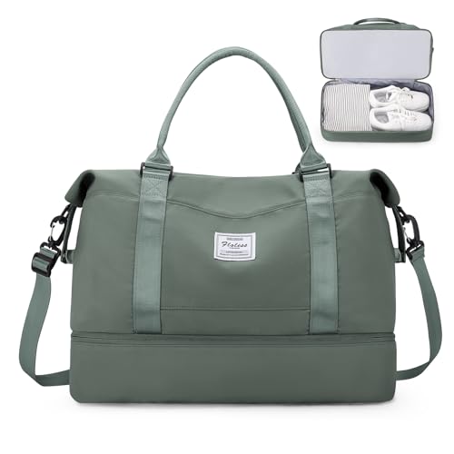 Reisetasche Damen Handgepäck Tasche Sporttasche Weekender Bag Schwimmtasche Wasserdicht Travel Bag Duffle Bag Fitnesstasche Trainingstasche Krankenhaustasche mit Schuhfach,A2-Grün von SEAFEW