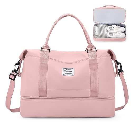 Reisetasche Damen Handgepäck Tasche Sporttasche Weekender Bag Schwimmtasche Wasserdicht Travel Bag Duffle Bag Fitnesstasche Trainingstasche Krankenhaustasche mit Schuhfach,A3-Rosa von SEAFEW