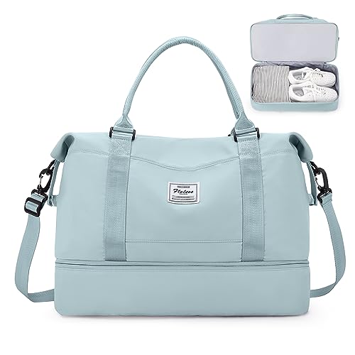 Reisetasche Damen Handgepäck Tasche Sporttasche Weekender Bag Schwimmtasche Wasserdicht Travel Bag Duffle Bag Fitnesstasche Trainingstasche Krankenhaustasche mit Schuhfach,A6-Blau von SEAFEW