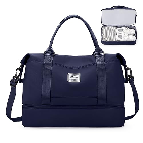 Reisetasche Damen Handgepäck Tasche Sporttasche Weekender Bag Schwimmtasche Wasserdicht Travel Bag Duffle Bag Fitnesstasche Trainingstasche Krankenhaustasche mit Schuhfach,A7-Dunkeblau von SEAFEW