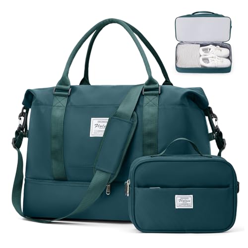 Reisetasche Damen Handgepäck Tasche Sporttasche mit Kulturbeutel Weekender Bag Schwimmtasche Wasserdicht Travel Duffle Bag Fitnesstasche Trainingstasche Krankenhaustasche mit Schuhfach,C4-Pfauenblau von SEAFEW