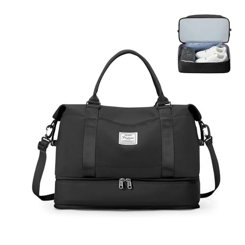 Reisetasche Damen 40x20x25 Ryanair Handgepäck Tasche Sporttasche Weekender Bag Schwimmtasche Wasserdicht Travel Bag Duffle Bag Fitnesstasche Trainingstasche Krankenhaustasche mit Schuhfach,F1-Schwarz von SEAFEW