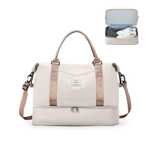 Reisetasche Damen 40x30x20 Ryanair Handgepäck Tasche Sporttasche Weekender Bag Schwimmtasche Wasserdicht Travel Duffle Bag Fitnesstasche Trainingstasche Krankenhaustasche mit Schuhfach,F10-Beigebraun von SEAFEW