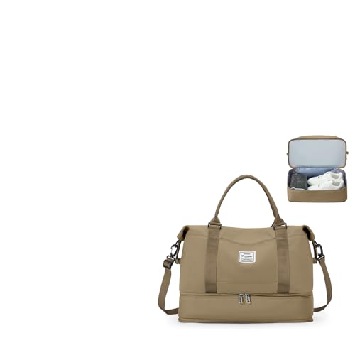 Reisetasche Damen 40x20x25 Ryanair Handgepäck Tasche Sporttasche Weekender Bag Schwimmtasche Wasserdicht Travel Bag Duffle Bag Fitnesstasche Trainingstasche Krankenhaustasche mit Schuhfach,F11-Khaki von SEAFEW